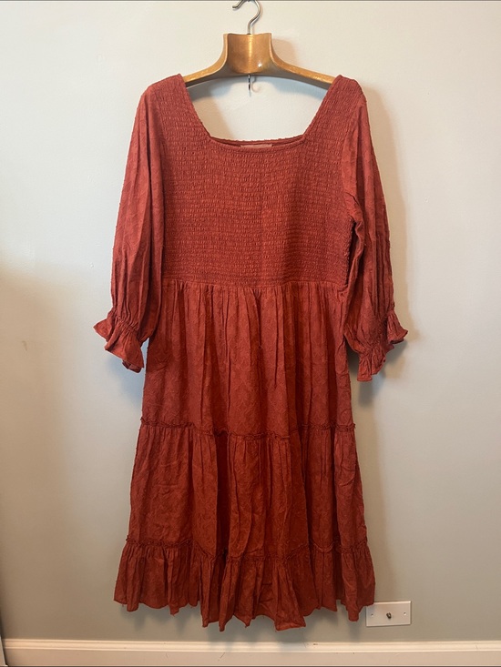 JessaKae Dresses & Skirts - JessaKae Rust Red Smocked Square-Neck Midi Dress